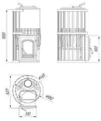 Чертеж Чугунная банная печь с закрытой каменкой KALEDO ANTIC AC185-80  Ск2 с баком