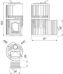 Чертеж Чугунная банная печь KALEDO ANTIC AM2015 Ск2 с закрытой каменкой